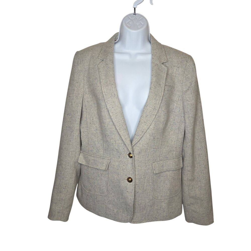 Banana Republic Haking Jacket Blazer Womens Size 12 Gray Wool Blend Elbow Patch